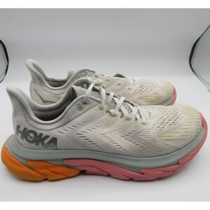 HOKA ONE ONE Clifton Edge Running Shoes Womens Size 10 White Pink Orange 1110511
